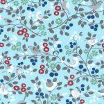 TISSU FROU-FROU LES OISEAUX Bleu layette motif oiseau sur branche Laize de 110cm - PRIX AU METRE