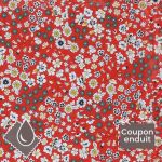 TISSU COUPON ENDUIT FROU-FROU FLEURI 70x35cm Rouge Coquelicot