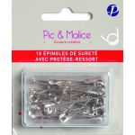 18 EPINGLES SURETE PROTEGE RESSORT argent  ASSORT.23,38 et 53 mm