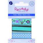 Récréatys - Assortiment 3 rubans motifs et uni 10mm - 3x1mètre Bleu