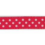 Ruban Gros Grain Pois Rose Framboise - PRIX AU METRE (Vendable à la bobine de 25m)