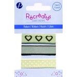 Récréatys - Assortiment 3 rubans motifs et uni 10mmx1m 3x1mètre Beige