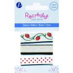Récréatys - Assortiment 3 rubans motifs et uni 10mmx1m 3x1mètre Blanc