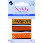 Récréatys - Assortiment 3 rubans motifs et uni 10mmx1m 3x1mètre Orange