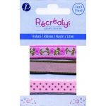 Récréatys - Assortiment 3 rubans motifs et uni 10mmx1m 3x1mètre Rose