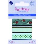 Récréatys - Assortiment 3 rubans motifs et uni 10mmx1m 3x1mètre Vert d'eau