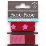 ASSORTIMENT 2 RUBANS GROS GRAIN UNI REVERSIBLE/ETOILE 16MM - ROUGE / FUSHIA