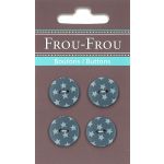 Carte 4 boutons Frou-Frou Etoiles Bleu Gris 18mm