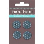 Carte 4 boutons Frou-Frou Pois Bleu Gris 18mm