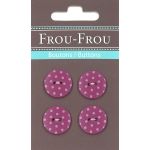 Carte 4 boutons Frou-Frou Pois Rose Camélia 18mm