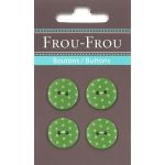 Carte 4 boutons Frou-Frou Pois Vert pomme 18mm