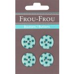 Carte 4 boutons Frou-Frou Etoiles Bleu lagon 18mm