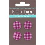 Carte 4 boutons Frou-Frou Vichy Rose Camélia 18mm