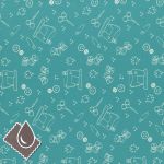 TISSU FROU-FROU Enduit I Love Couture Ustensile Turquoise foncé Laize de 150cm - PRIX AU METRE