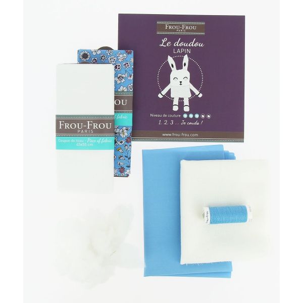 Kit Couture DIY Frou-Frou - LE DOUDOU LAPIN Fleuri Bleu K0050-4-1 image