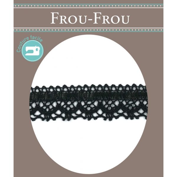 Dentelle entrelacée Satin- Coton Frou-Frou 21mm entrelacée Noir 1865-21-1 image