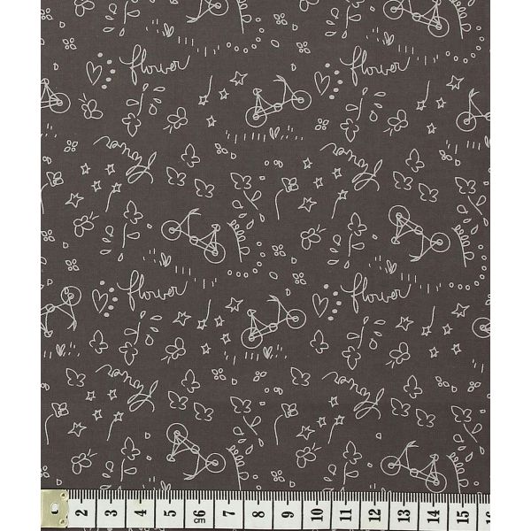 TISSU FROU-FROU A BICYCLETTE TAUPE Motif bicyclette 2903-0-101 image