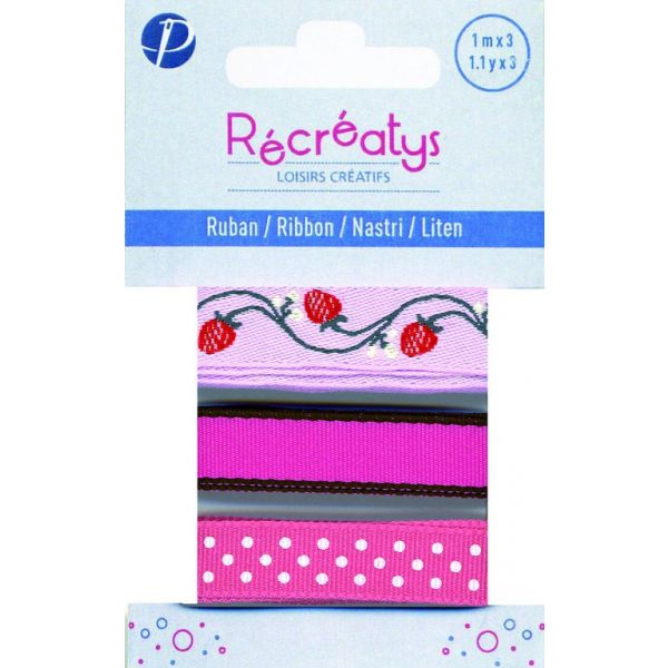Récréatys - Assortiment 3 rubans motifs et uni 10mmx1m 3x1mètre Fushia 4425-10-5 image