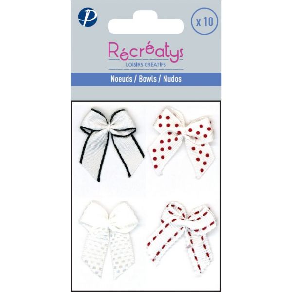 SACHET DE 10 NOEUDS ASSORTIS RECREATYS 3x3cm Blanc 4021-0-1 image