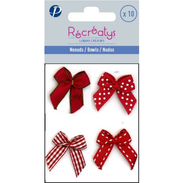 SACHET DE 10 NOEUDS ASSORTIS RECREATYS 3x3cm Rouge 4021-0-4 image