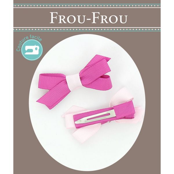 Nœuds 2 Barrettes Bicolore Assorties Frou-Frou Unis Rose Camélia 4027-0-4 image