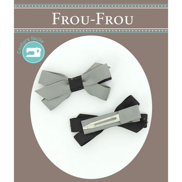 Nœuds 2 Barrettes Bicolore Assorties Frou-Frou Unis Noir 4027-0-9 image