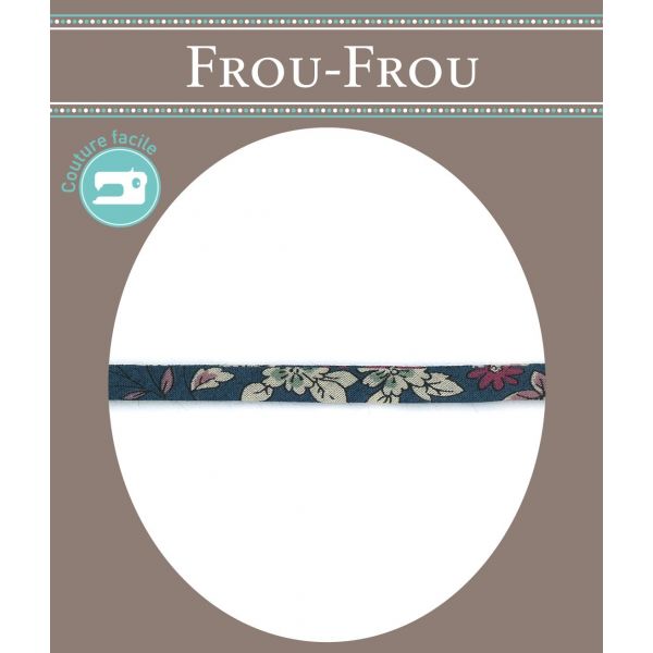 Frou-Frou Cordon Spaghetti Tissu Fleuri 7mm Bleu marine 4051-9-7 image