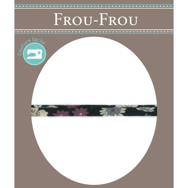 Frou-Frou Cordon Spaghetti Tissu Fleuri 7mm Noir 4051-9-9 image
