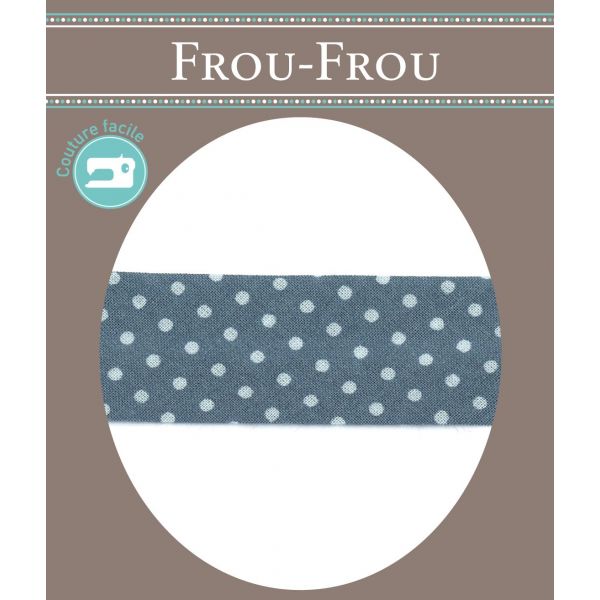 Biais Frou-Frou 20mmtissu Pois Bleu Gris 4090-20-203 image