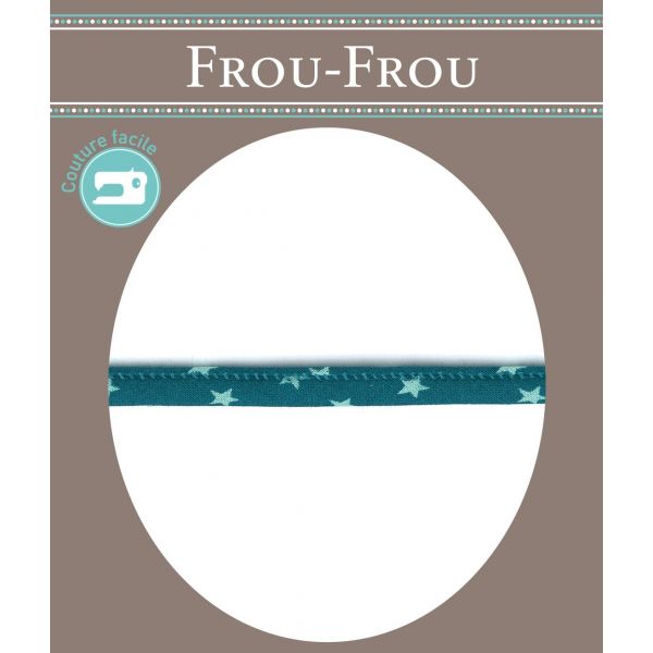 Frou-Frou Cordon Spaghetti 7mm tissu Etoiles Turquoise foncé 4091-7-111 image