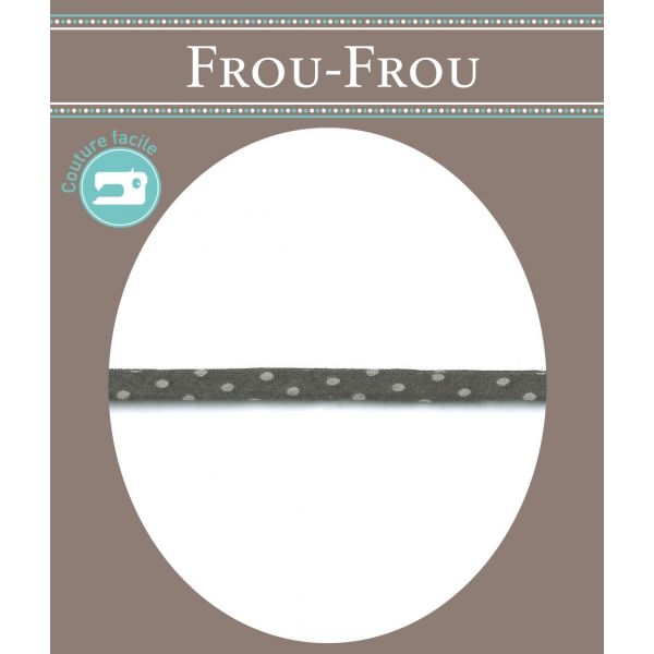 Frou-Frou Cordon Spaghetti 7mm tissu Pois Taupe 4091-7-201 image