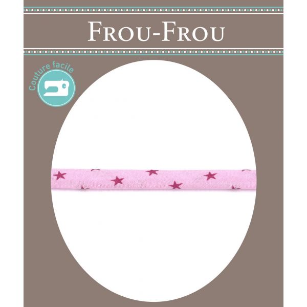 Frou-Frou Cordon Spaghetti 7mm tissu Etoiles Framboise 4091-7-307 image