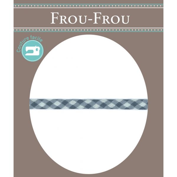 Frou-Frou Cordon Spaghetti 7mm tissu Vichy Bleu Gris 4091-7-503 image