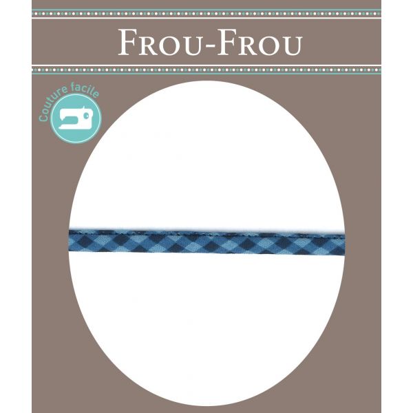 Frou-Frou Cordon Spaghetti 7mm tissu Vichy Bleu foncé 4091-7-510 image