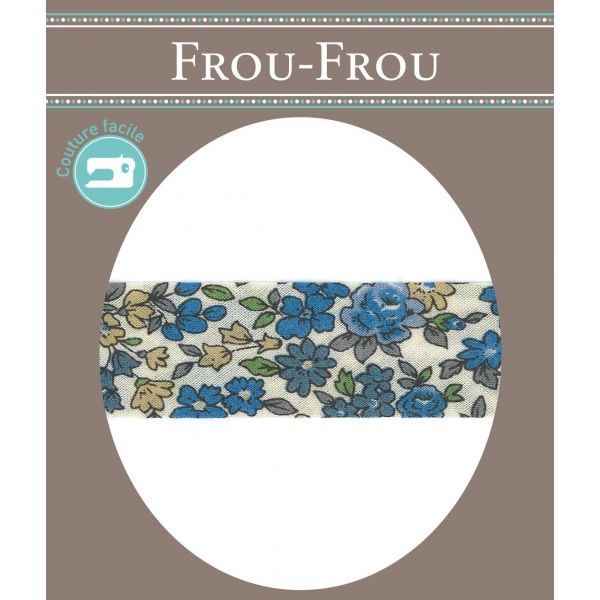 Frou-Frou Bias 20mmx2m Fleuri Bleu foncé 4213-0-15 image