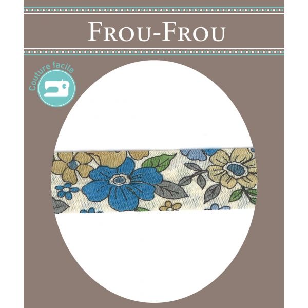 Frou-Frou Bias 20mmx2m Fleuri Bleu foncé 4213-0-16 image