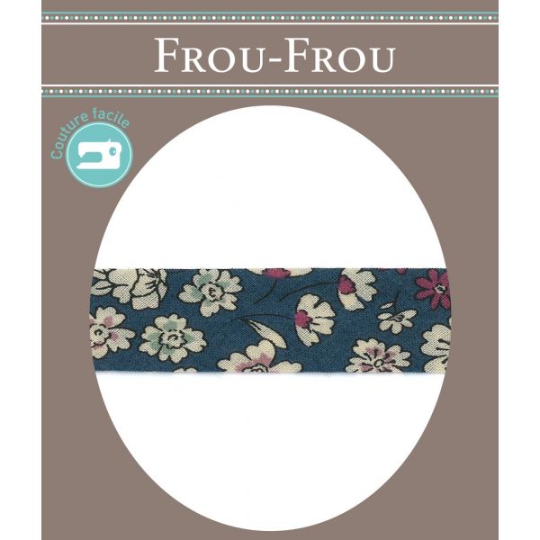 Frou-Frou Bias 20mmx2m Fleuri Bleu marine 4213-0-7 image