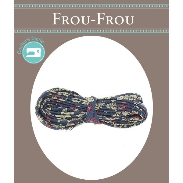 Frou-Frou Cordon spaghetti 7mmx2m tissu Fleuri Bleu marine 4214-0-7 image