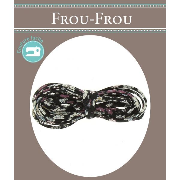 Frou-Frou Cordon spaghetti 7mmx2m tissu Fleuri Noir 4214-0-9 image