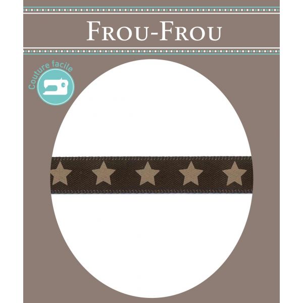 Ruban Satin Frou-Frou 9mm Etoiles Chocolat 4718-9-1 image