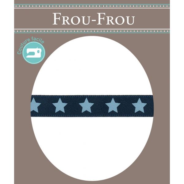 Ruban Satin Frou-Frou 9mm Etoiles Bleu foncé 4718-9-10 image