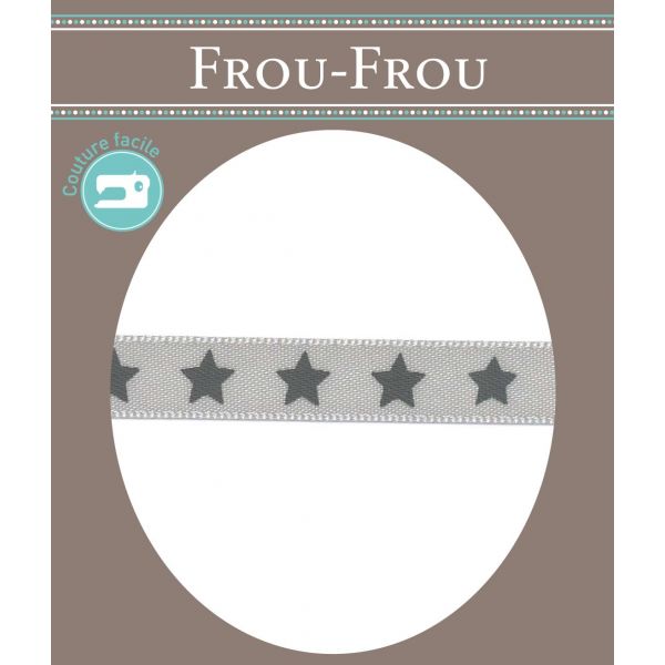 Ruban Satin Frou-Frou 9mm Etoiles Gris clair 4718-9-2 image