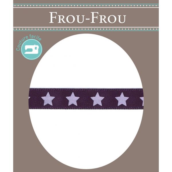 Ruban Satin Frou-Frou 9mm Etoiles Violet foncé 4718-9-6 image