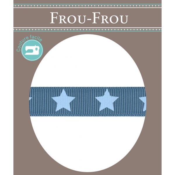 Ruban Gros Grain Frou-Frou 16mm Etoiles Bleu Gris 4720-16-103 image