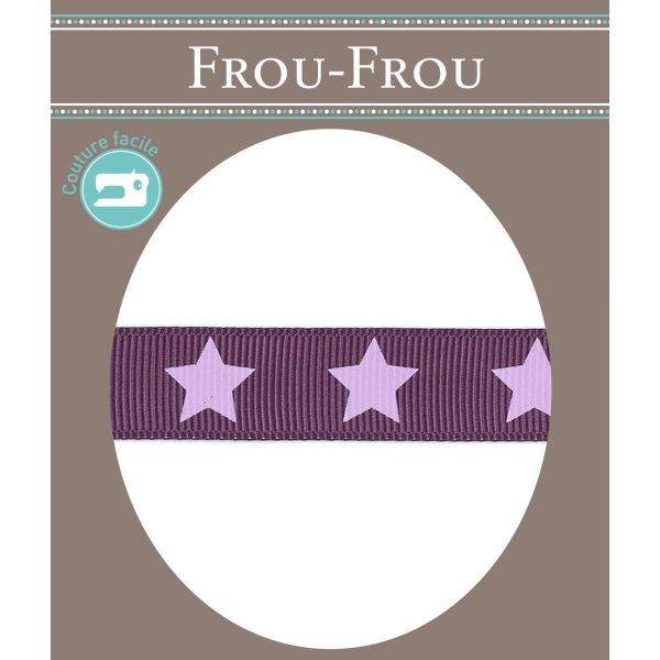 Ruban Gros Grain Frou-Frou 16mm Etoiles Violet foncé 4720-16-106 image