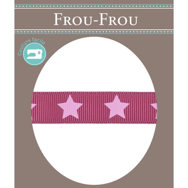 Ruban Gros Grain Frou-Frou 16mm Etoiles Rose Camélia 4720-16-107 image