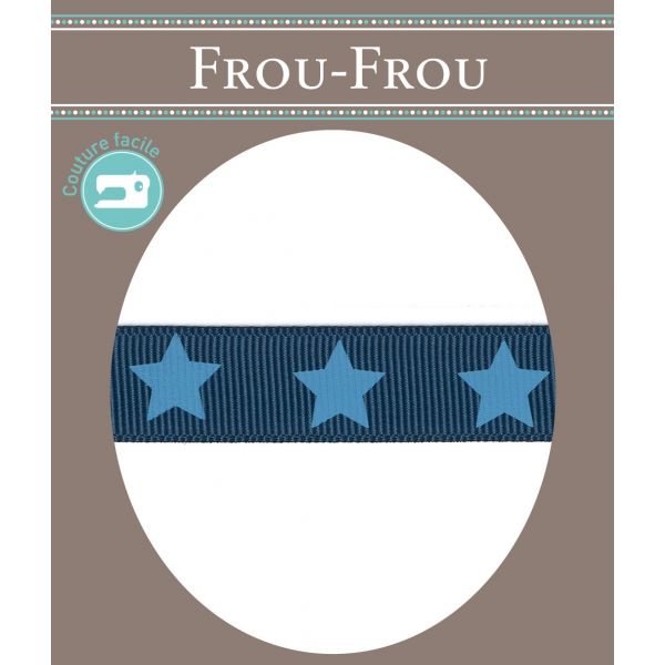 Ruban Gros Grain Frou-Frou 16mm Etoiles Bleu foncé 4720-16-110 image