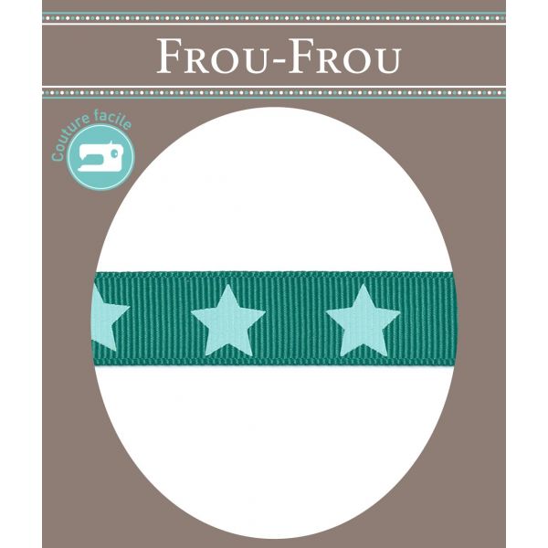 Ruban Gros Grain Frou-Frou 16mm Etoiles Turquoise foncé 4720-16-111 image