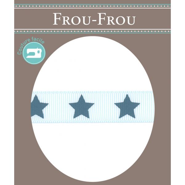 Ruban Gros Grain Frou-Frou 16mm Etoiles Bleu layette 4720-16-303 image