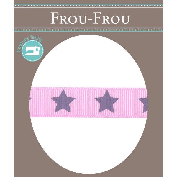 Ruban Gros Grain Frou-Frou 16mm Etoiles Parme clair 4720-16-305 image